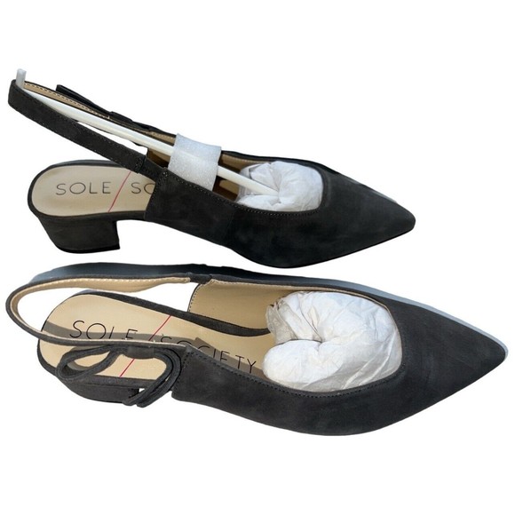 SOLE SOCIETY Maelie Slingbacks Women's 7.5 M Taupe Suede Low Black Heel - Picture 2 of 5